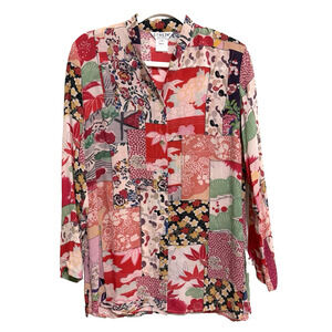 Citron Santa Monica Women Long Sleeve Tunic S Red Patchwork Artsy Asian Cupra